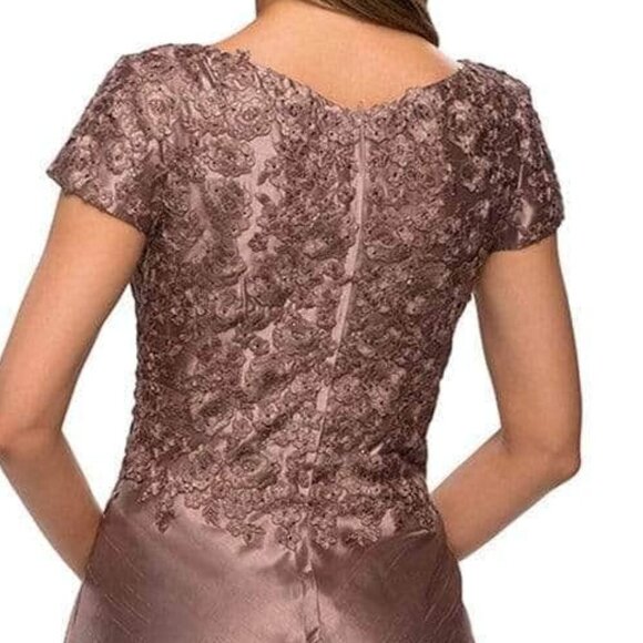 NWT La Femme 27033SC Stretch Satin Mother of the Bride Dress Navy Blue size 6 - Picture 2 of 9